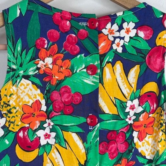 VTG 90s Fruit Print Dress Girl 10 Bow Age Made in USA Resort Beach Wedding Retro - Picture 5 of 9